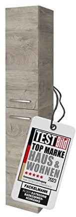 FACKELMANN Hochschrank B.Style/Badschrank mit gedämpften Scharnieren/Maße (B x H x T): ca. 30 x 162 x 31,6 cm/hochwertiger Schrank fürs Bad/Türanschlag Rechts/Korpus & Front: Grau