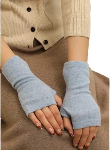 Prettystern Cachemire Lana Donna scaldamani guanti senza dita scoperte Manicotti Polsini - screziato jeans blu M01