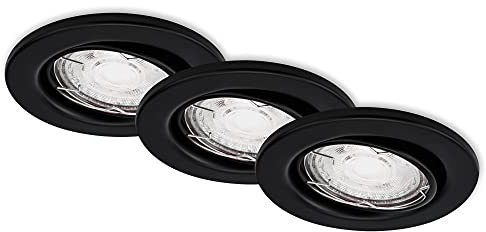 BRILONER Leuchten - LED Einbauleuchten, 3er Set Deckenlampen, schwenkbar, GU10 je 5 Watt, je 460 Lumen, 3.000 Kelvin, IP23, 86x70mm (DxH) 7147-035 Matt-schwarz