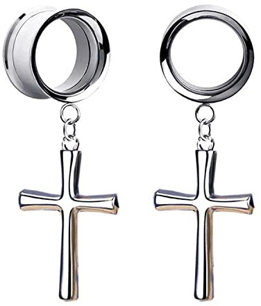 XINHE 2PCS Kreuz Anhänger Baumeln Flesh Tunnel Piercing Ohrstöpsel Ohrringe mit Anhänger Ohrringen 6mm-25mm,8mm(0g)