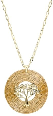 VERA NAVARRO - Collier avec Pendentif Mandala Ouvert Arbre de Vie en Or Végétal Ø 45 mm - Chaîne Plaqué Or 42 cm - Fait Main 100% Naturel