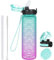 GOPPUS 500ml/17oz Bouteilles d'eau étanche pour Enfants pour L'école avec Paille Sans BPA Tritan Bouteille d'eau de Sport Réutilisable pour Tout-petit avec Marquage de l'heure avec 2 Couvercles