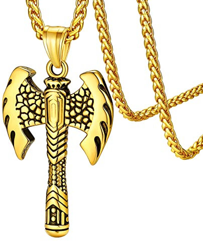 Nordic Viking Jewellery for Women Double Headed Axe Pendant Norse Necklace Gold Steel Lucky Vikings Charm for Family Friends
