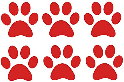 Pack of 6 Cat Dog Animal Paw Cute Stickers - Waterproof Decals - Laptops, Water Bottles, Cars, Phones, Scrapbooking (Red, 4cm x 4cm)