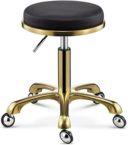 Drehhocker Rollhocker, Höhenverstellbarer Runder Hocker Auf Rädern, Rollhocker Aus Metall Mit Goldener Stuhlstange Für Küche, Salon, Bar, Büro, Massage, Klinik