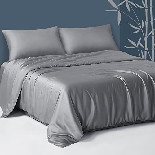 Fittia Lyocell Bambusfaser 2 TLG. Bettwäsche Set samtweich kühlend atmungsaktiv (1 x Bettbezug 135x200cm + 1 x Kissenbezug 40x80cm, Silbergrau)