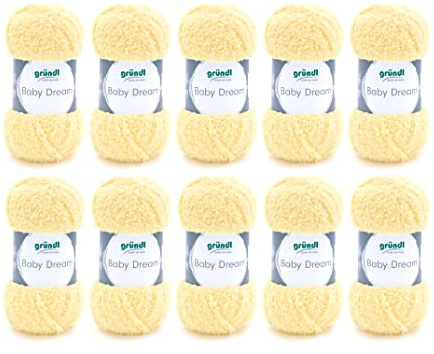 Gründl Wolle Baby Dream - weiche Wolle zum Häkeln und Stricken - Babywolle - Babygarn - Weich und hautfreundlich - 100% Polyester - 10 Knäuel 50 g / 136 m - Nadelstärke 5-6 - hellgelb