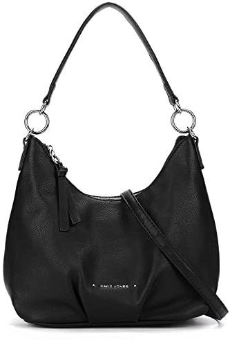 David Jones - Damen Hobo Schultertasche - Frau Handtasche PU Leder - Umhängetasche Mittelgroße Lange Henkel - Tasche Beuteltasche Schultergurt - Designer Retro Einfache Klassische Elegante - Schwarz