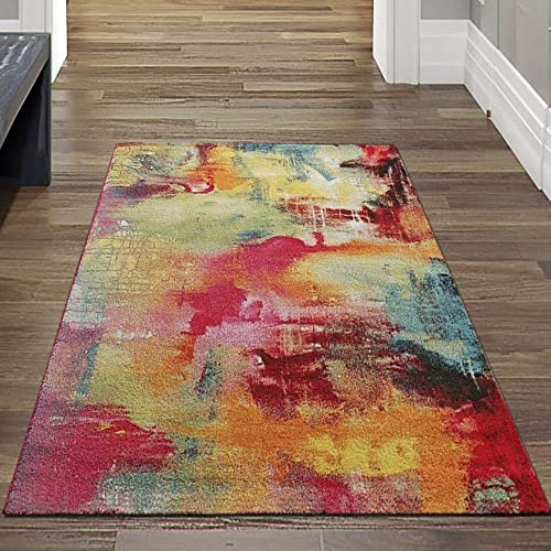 Teppich-Traum Vorleger Bücherregal Designerbüro • Leinwand Optik Multicolor orange grün, Größe 80x150 cm