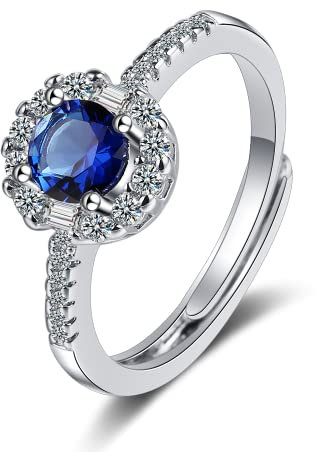 Damen Ringe Verstellbar Promise Stapelring Eheringe Ring Silber 925 Strass Zirkonia Blau Silberringe Trauringe Damenring Öffnen Damen Ringe, FrauenSchmuck
