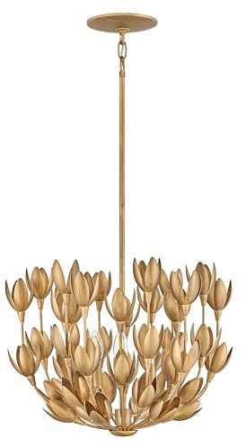 Hinkley Flora Large Convertible Semi-Flush Mount Ceiling Light, from the Lisa McDennon Collection, Handmade, Hand-Painted, Bulbs Nestled Inside Flowers, Converts to Pendant, in Burnished Gold