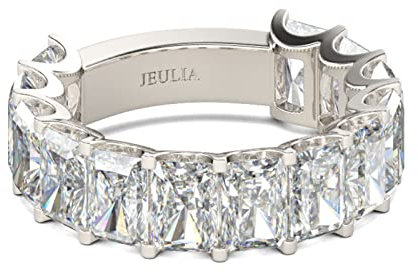 Jeulia Sterling Silber Ring Band: Baguette Cut Zirkonia Verlobungsring mit Weiße Diamant Damen Stein Schmuck für Frauen (52(16.5), Silber)