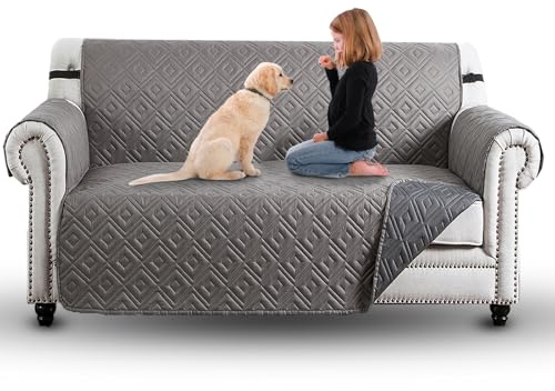Moonlight Bedding Water Resistant Sofa Cover 3 Seater Reversible Sofa Slipcovers Non Slip Quilted Furniture Sofa Protectors from Pets/Dogs, Couch Covers with Elastic Strap (Sofa, Light Grey/Dark Grey)