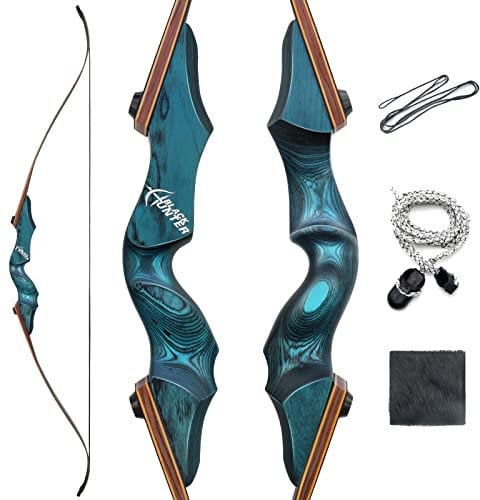 OUBOTER Black Hunter Bogenschießen Bögen 60 Zoll Takedown Recurvebogen Linke Hand 20-60lbs Traditionell Holzbogen Recurvebögen Für Erwachsene Sportbogen (40LBS)