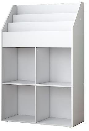 Vicco bibliothèque Enfant Conny, Blanc/Blanc, 72 x 111 cm avec 4 étagères pour Les boîtes Pliantes