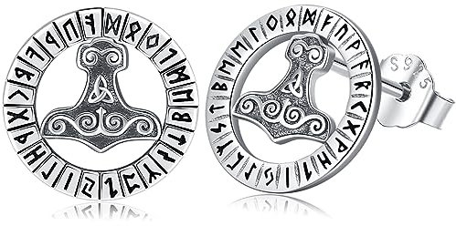 Ohrstecker Herren Wikinger Thors Hammer Ohrringe Silber 925 Wikinger Mjölnir Ohrringe Wikinger Thors Hammer Ohrstecker für Männer Herren Jungen