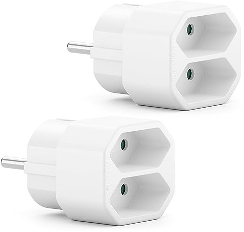deleyCON 2 Stück Mehrfachstecker Mehrfachsteckdose Indoor Eurokabel Stromkabel Steckdosenadapter Stromadapter Euro Adapter Stecker Multi-Steckdose 2x Euro-Buchse 2,5A Innenbereich max. 1100W Weiß