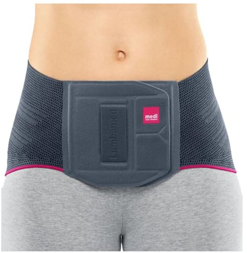 medi Lumbamed Plus Rückenbandage für Damen - Lumbalstützorthese zur Stabilisierung mit Vario-Flex-Pelotte - Farbe: Silber - Größe: II - Feuchtigkeitsregulierend und Atmungsaktiv
