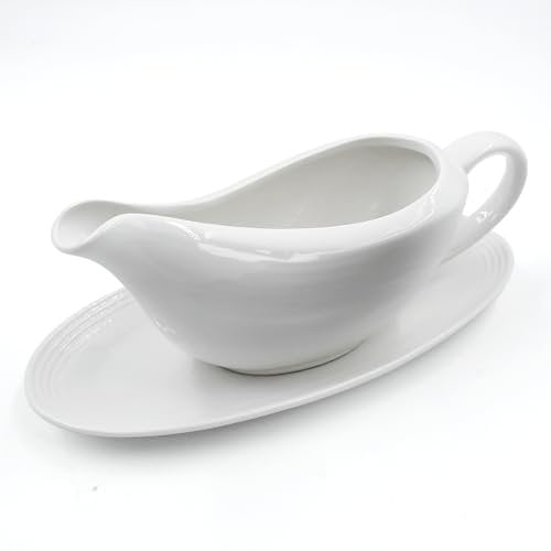 White Porcelain Gravy Sauce Boat Container Plate Tableware