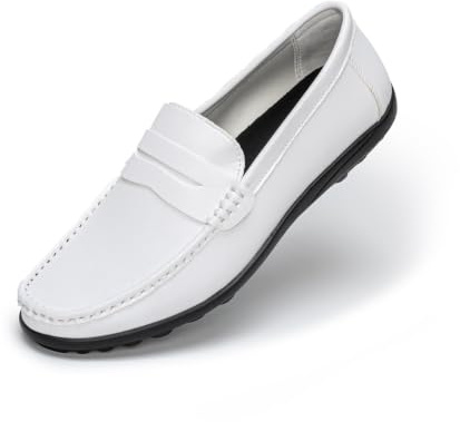 Rusffes Mocasines planos sin cordones para hombre, transpirables, informales, mocasines, White, 42 1/3 EU