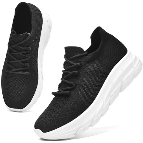 ELAPHURUS Damen Sneaker Turnschuhe Leicht Laufschuhe Sportschuhe Freizeitschuhe Atmungsaktiv Walkingschuhe, Schwarz Weiß, 38 EU