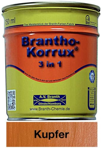 Farben Figo's Brantho-Korrux 3in1 Lack Kupfer - Grund- und Fertiganstrich direkt auf viele Untergründe (Kupfer, 0,75 Liters)