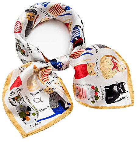68,6 cm Seidentuch, quadratisch, Satin, Kopftuch, modisches Halstuch für Damen, 41 Katze, Beige, 69 cm x 69 cm