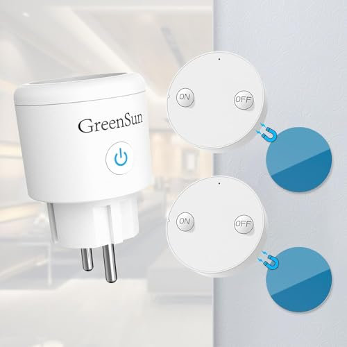 GreenSun Funksteckdosen mit Fernbedienung - Funksteckdose Steckdose mit Fernbedienung, RF Funksteckdose, Reichweite der Fernbedienung in Innenräumen 30M, Plug & Play 16A IP22
