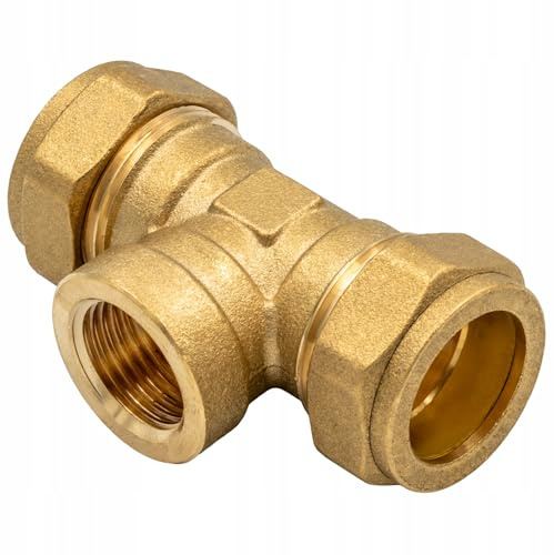 KNM Trade Klemmverschraubung Messing T-Stück IG Heizung 22x1/2x22 Gold | Messing, T-Stück IG, Heizungsanlagen, Wasser, Solar, Sanitär, Druckluft, Dampf, Meerwasser, einfache Installation