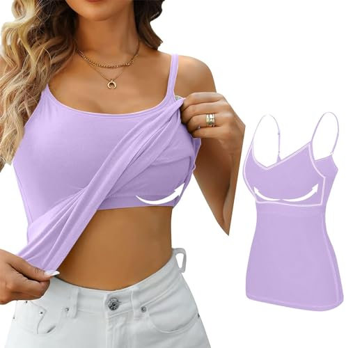 HUIFUAO Camisole pour Femme, Soutien-Gorge intégré, débardeur Blanc pour Femme, Gilet Sexy, débardeur d'été Basique avec Soutien-Gorge intégré (A02 Violet, Taille L), A02 Violet, L