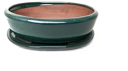 Macetas de cerámica esmaltada para bonsái con bandejas de goteo a juego (verde botella, 26 cm)