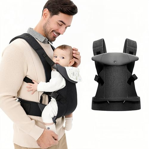 IULONEE Babytrage für Neugeborene Ergonomische Baby Carrier mit abnehmbarem Lätzchen Vorne nach hinten tragen Babyhalter Trage für Kleinkinder 3-36 Monate (3-15kg) Schwarz