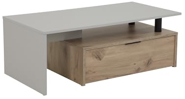 Hela Tische, Dennis Couchtisch, Wohnzimmerisch mit Schublade, Holzwerkstoff, Hellgrau, 110x40x55cm