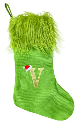 alloneslife Bestickter Weihnachtsstrumpf mit Buchstaben, große Stricksocke für Feste, Heimdekoration, personalisierte hängende Verzierung