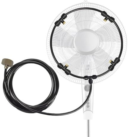 Kit de Brumisation de Ventilateur,Brumisateurs de Ventilateur de Jardin de Terrasse avec Ligne de Brumisation de 9,84 Pieds et 5 Buses en Laiton pour Ventilateurs Extérieurs (Ventilateur Non Inclus)
