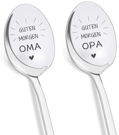 2 Stücke Kaffeelöffel mit Gravur - GUTEN MORGEN OPA OMA,Oma und Opa Geschenke,Geburtstagsgeschenk,Muttertagsgeschenk,Geschenk Vatertag,Besonderes Geschenk