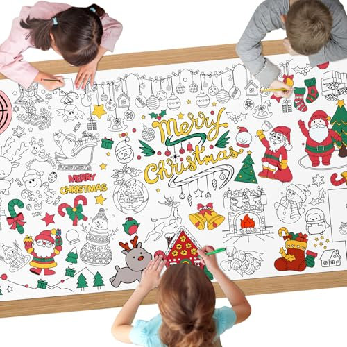AYESY Weihnachten Mal Tischdecke für Kinder, 183 x 86 cm Ausmal Tischdecke Weihnachten, Riesige DIY Papier Tischdecke, Bastelposter, Spiele, Geschenke, Aktivitäten Banner, Kunst Klassenraum Dekoration