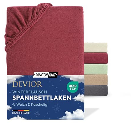 Devior Winterflausch Fleece Spannbettlaken, Bordeaux, 90x200–100x200 – Weich, wärmend & pflegeleicht aus 80% Baumwolle – Winterbettlaken mit Gummizug in edler Farbe für kalte Nächte