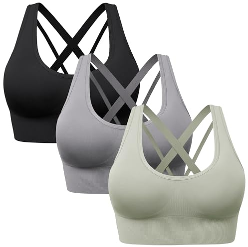 HBselect Sport BH Damen starker Halt Träger Gekreuzt Rücken Cross Back BH | Sport-BHs für Damen weicher Unterstützung Damenmode, komfort gepolsterte Yoga Bustier, BH ohne Bügel guter halt testsieger