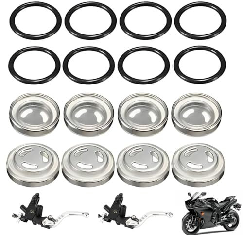 8 Pezzi Guarnizioni Serbatoio Pompa Freno, Moto Freno Frizione Cilindro Principale Serbatoio Spia Vetro, Guarnizione Tappo Cilindro Principale Freno per Moto, Scooter, ATV, Bici da Cross