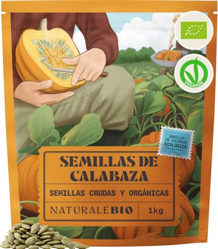 NaturaleBio Graines de Courge Bio Snack Protéiné | 1 kg. Graines de courge bio, riches en protéines et fibres, pour salades, pâtisserie, bowls et snacks.