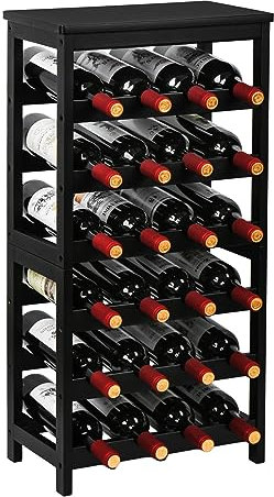 VASMIA Weinregal für 24 Flaschen, Flaschenregal mit 6 Etagen,Weinständer aus Bambus für Keller,Bar und Küche,Wohnzimmer, Flasche Rack 41 x 24 x 81 cm,Schwarz