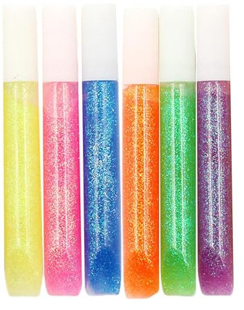 Art Glitter Adhesive, Art Glitter Glue Pen, Art Glitter Glue Washable Precision Glitter Glue 6 Pack - Glue Stick Safe Color Glue Frying Glue Pen for Art Projects, Scrapbooking Cards, Family and