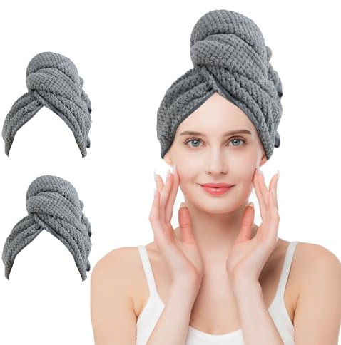 Windfromort Toalla Pelo 2 Piezas - Toalla Microfibra Cabello - Secado Rápido, Suave y Absorbente, Antifrizz, Ideal para Mujeres y Niños
