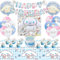 Cin-nam-roll Cake Topper, Happy Birthday Banner, 101 Pcs Bluey Party Decorations Tablecloth Stickers Balloons Hanging Swirls for Themed Parties, Dining, and Outdoor Activities