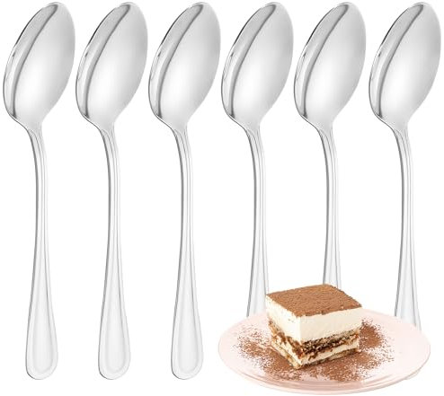 FAMILY Pack 6 Cuchara de Postre Acero Inoxidable Diseño Línea, Elegancia y Funcionalidad para Cada Ocasión, Cubiertos de Alta Gama para Hogar y Restaurante, 15x3CM