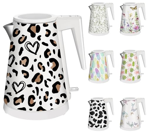 YENTEN One-Touch Electric Kettle, 1.2L Stainless Steel Personalization Kettle Electric with Auto Shut-Off, BPA-Free & Fast Boil Technology (Personalized leopard)