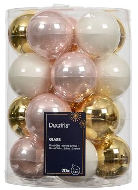 Kaemingk Weihnachtskugeln Glas 6cm x 20 Stück - glänzend - Christbaumkugeln Weihnachtsbaumkugeln für Weihnachtsbaum zu Weihnachten - Christbaumschmuck & Weihnachtsbaumschmuck - Rosa Gold Mix