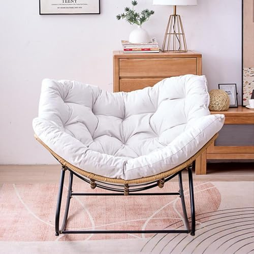 TETK schaukelstuhl mit gepolsterung, Rocking Chair, Outdoor, schaukelsessel, gartensessel, schwingstuhl, schwingsessel, loungesessel, schaukelstuhl Wohnzimmer (Weißer Plüschstoff)