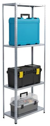 Relaxdays Lagerregal, verzinkter Stahl, HBT 180 x 60 x 40 cm, Silber | 160 kg, 4 Ebenen, Keller & Garage, Schwerlastregal